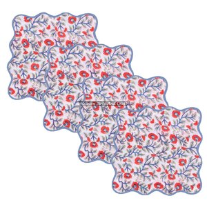 Serviettes en coton doux de fabrication indienne, personnalisables, carrées, à bordures festonnées brodées, motifs floraux indiens imprimés au bloc, assortis - Product Image 2