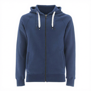Men's Blue <b>Hooded</b> <b>Zip</b>-Up Sweatshirt Raglan Sleeve Regular Fit Casual Knitted 100% Cotton Solid Color Autumn Wear - Product Image 6