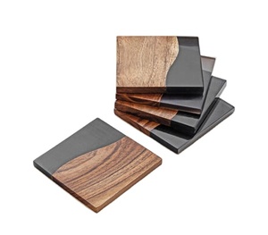 Sous-verres en pierre forme ronde conception personnalisée résine époxy sous-verres en bois tasse décorative de table napperons meilleure qualité luxueux - Product Image 1