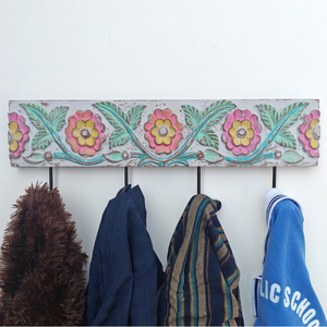 Smart Art Wood Carving <b>Key</b> Rack Organizer White Washed Handmade <b>Wall</b> Mounted <b>Key</b> Hanger Clothing Storage 4 <b>Hook</b> Engineered Wood - Product Image 2