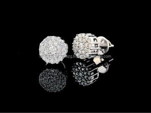 Iced Out Round Moissanite Diamond Earrings In 925 Sterling <b>Silver</b> Luxury Style - Product Image 1
