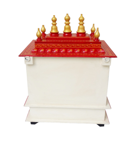 <b>White</b> and Red Handmade Wooden Temple with Rajasthani Painted Home Pooja Decor Hindu Mandir Traditional Home Office Carved Decor - Product Image 6