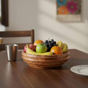 Tazón de Madera de Acacia Hecho a Mano con Diseño de Anillo, Tazón de Madera para Frutas, Ensaladas y Bocadillos, Acabado Natural Seguro para Alimentos - Product Image 3