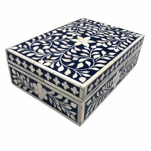 Caja de incrustaciones de hueso con patrón Floral azul marino de alta calidad, caja de joyería decorativa con incrustaciones de hueso, organizador, caja de almacenamiento de joyería con incrustaciones de hueso - Product Image 2