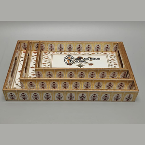 Juego de 3 bandejas de servir geométricas blancas esmaltadas, bandeja decorativa de MDF, bandeja de servir geométrica blanca moderna - Product Image 5