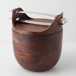 Handmade Wooden Ice <b>Bucket</b> with Lid and Metal Tongs Rustic Double Wall Insulated Barware Whiskey Wine Beer Cooler Party - Product Image 3