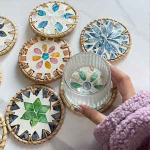 Eco Friendly Handmade Rattan Drink Coaster Natural Woven Classic Flower Cup Mat <b>Table</b> <b>Protection</b> Kitchen Decor Made in Viet Nam - Product Image 5