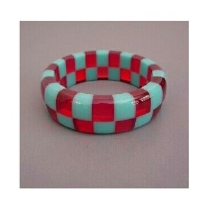 Geometric Checkered Resin Bangle <b>Red</b> and Turquoise Unisex Trendy <b>Bracelet</b> - Product Image 1