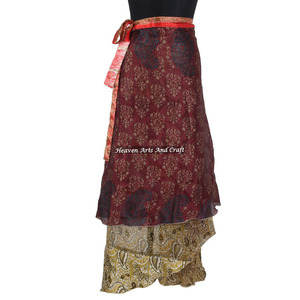 Indian Vintage 2 Layer <b>Magic</b> Hippie Sari Silk Wrap Skirts for <b>Beach</b> Wear 2 Layer Reversible <b>Magic</b> Silk Saris Wrap Long Skirt - Product Image 1