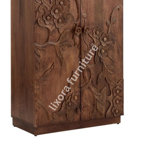 Luxury Handcrafted Solid Wood 2 Door <b>Wardrobe</b> Ornate Botanical Floral Carving Rich Finish - Product Image 3