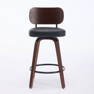 Set di 2 Sgabelli da Bar Girevoli da 66 cm, Schienale in Noce, Gambe in Legno Curvato, Stile Mid-Century, Rivestiti in Ecopelle, Altezza Bancone - Product Image 2