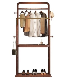 Solid Wood <b>Coat</b> Rack Freestanding 6 <b>Hooks</b> 2 <b>Shelf</b> Minimalist Modern Design for Entry Living Room Furniture - Product Image 2