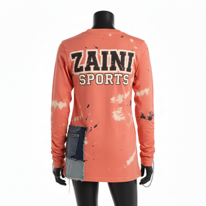 Premium GSM Cotton Jersey Women Long Sleeve Orange <b>Tie</b> <b>Dye</b> Streetwear <b>Tee</b> With Denim Panel Print Logo long sleeve <b>shirt</b> Cotton - Product Image 2