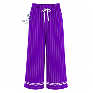 NCNW Sorority Women's Striped Pajama Set Button Front Long Sleeve Sleepwear Contrast Trim Lounge <b>PJs</b> With Drawstring Pants - Product Image 4