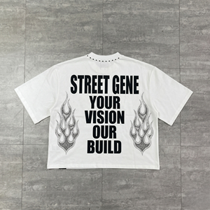Custom <b>Flame</b> Print Oversized Men's T-<b>Shirt</b> Short Sleeve O-Neck Street Style Jersey Cotton White - Product Image 3