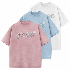 Camisetas de moda con logo de diamantes de imitación, 240 g/m², estilo vintage desgastado, camiseta de gran gramaje, camiseta de alta calidad, proveedor de camisetas para hombre - Product Image 1