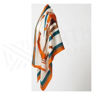 Women's Square <b>Silk</b> Scarf Striped Pattern Elegant Multi-Functional Fashion Accessory All Seasons - Product Image 1