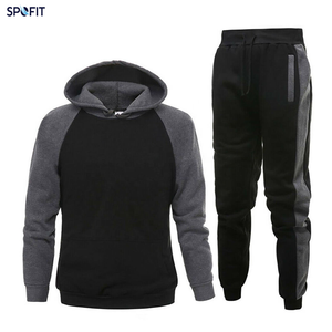 Panel Style <b>Hoodie</b> Joggers Set Full Sleeve Drawstring Casual Tracksuit Autumn Black <b>Red</b> Sweatshirt Pants - Product Image 3