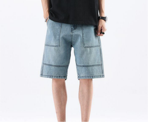 Men's <b>Light</b> Wash Denim Cargo Shorts Mid Waist Cotton Casual Summer Style With Pockets Topstitch Detail Woven Fabric - Product Image 4