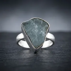 925 Sterling Silver Aquamarine Gemstone Ring Natural Blue Stone Geometric Bezel Setting Minimalist Style Unisex Everyday Wear - Product Image 2