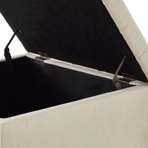 Grande Pouf Contenitore Quadrato Beige con Gambe in Legno, Tavolino da Caffè Trapuntato con Bottoni e Finiture a Chiodo per Soggiorno - Product Image 4