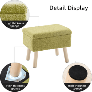 Green Rectangular <b>Storage</b> Ottoman <b>with</b> Teddy Fleece Upholstery Solid Wood Legs Foot <b>Stool</b> Bench for Entryway - Product Image 2