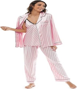 ชุดนอนผ้าซาตินไหมเนื้อนุ่มคุณภาพสูง น้ำหนักเบา ทรงคลาสสิก สวมใส่สบาย ลายทางสีสันตามสั่ง ชุด 5 ชิ้น สำหรับผู้หญิง - Product Image 6