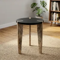 Table d'appoint moderne avec plateau rond en marbre et base en bois, meubles de salon faits à la main
