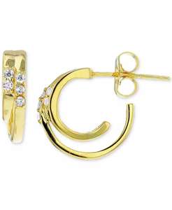 Orecchini a doppio cerchio in zirconio cubico in argento Sterling placcato oro 14k, 0.56 "| Macacy's - Product Image 1