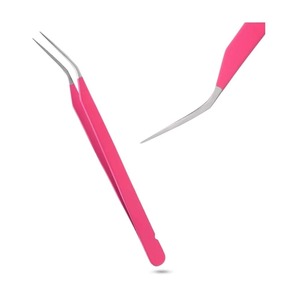 Pinzas Curvas Rosas para Pestañas, Pinzas de Precisión con Punta Fina para Extensión de Pestañas, Aplicación de Pestañas de Volumen, Herramienta de Belleza Profesional - Product Image 2