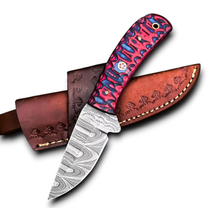 มีดทำมือเหล็กดามัสกัส ใบมีดคงที่ สำหรับล่าสัตว์และตั้งแคมป์ คมกริบ แบบฟูลแทง  รับผลิตตามแบบ ODM/OEM พร้อมปลอกหนัง DIY - Product Image 1