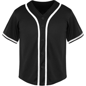 Camiseta Deportiva de Béisbol Negra Sólida de Secado Rápido, Clásica con Botones Completos y Ribete Blanco para Hombre y Mujer - Product Image 1