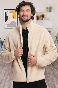Chaqueta de forro polar premium de 300 GSM, diseño de paneles blancos y negros, logotipo bordado en chenilla personalizado, ropa exterior cálida con cremallera. - Product Image 5