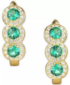 Smeraldo creato dal laboratorio (1/2 ct. T. w.) & Zaffiro bianco creato dal laboratorio (1/4 ct. T. w.) Orecchini Triple Halo Leverback in placcato oro 14k - Product Image 3