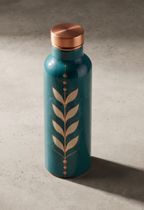 Bouteille d'eau en cuivre émaillé artisanale en gros, motif feuille de thé vert, style ayurvédique, étanche, écologique, gourde métallique pour la gym, le yoga, le bureau - Product Image 5