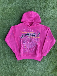เสื้อฮู้ดสีชมพูขนาดใหญ่พิมพ์ลายใยแมงมุมประดับเพชรเทียม สไตล์ยูนิเซ็กส์ Y2K สตรีทแวร์สำหรับฤดูใบไม้ร่วง - Product Image 1
