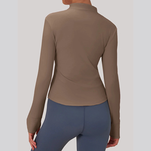 Veste de yoga respirante pour femme, col montant zippé, tricot côtelé, coupe ajustée, logo personnalisé, service OEM, vente en gros - Product Image 2