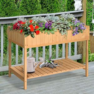 43x18x30in Rustic Finish Wooden Raised Garden Bed 8 Pockets Shelf Elevated <b>Planter</b> Box Legs for Growing Herbs <b>Vegetables</b> Flowers - Product Image 2