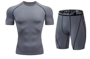 Conjunto de ropa deportiva de compresión para hombre, camisa y pantalones cortos ajustados para gimnasio, chándal para correr, MMA, Fitness, 2 uds. - Product Image 4