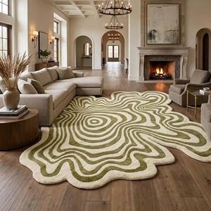 Tapis de luxe en laine bordeaux à motif géométrique, tapis tufté à la main, tapis moderne élégant pour salon, chambre à coucher, chambre d'enfant, décoration intérieure - Product Image 4