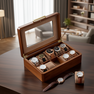 Boîte à montre de luxe en bois massif à fente unique avec logo personnalisé et étui de rangement - Product Image 2