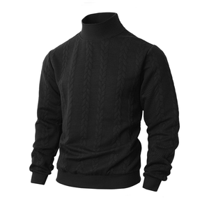 เสื้อสเวตเตอร์ไหมพรมคอสูงสีเบจสำหรับผู้ชาย แขนยาว สีพื้น ผ้าฝ้าย 100% ระบายอากาศได้ดี ป้องกันรอยยับ เหมาะสำหรับฤดูหนาว - Product Image 3