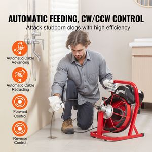 Macchina Elettrica per la Pulizia degli Scarichi con Alimentazione Automatica, Spirale da 50FT x 3/10 Pollici, 4 Lame, Azionamento Pneumatico - Product Image 2