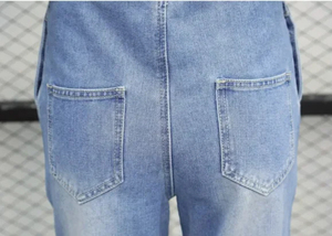 กางเกงยีนส์คาร์โกเอวสูงผ้าเดนิมคอตตอนผสมสแปนเด็กซ์คุณภาพสูง พร้อมสายสะพายไหล่ ลุคทำสีซีดแบบดิสเทรส เหมาะสำหรับฤดูใบไม้ร่วงและฤดูหนาว ทรงเข้ารูป - Product Image 4