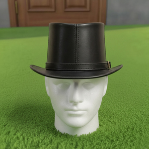 Concevez votre propre chapeau haut-de-forme en cuir noir artisanal, style steampunk victorien, cosplay gothique, avec boucle. - Product Image 4