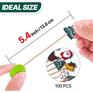 Stuzzicadenti Natalizi da 4,7 Pollici, 100 Pezzi, Spiedini Decorativi in Bambù per Antipasti, Bevande, Frutta, Sandwich - Product Image 2