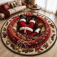 Tapis rond de Noël 3D en velours pelucheux, tapis de sol pour la maison, décoration festive, personnalisable pour le salon, la chambre à coucher