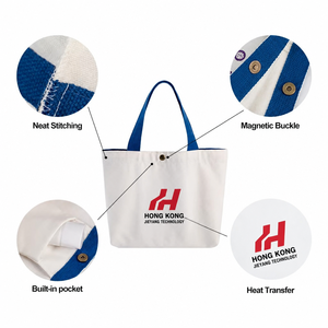 Eco-Friendly Recyclable Cotton <b>Canvas</b> Handbag Button Closure <b>Small</b> Portable Reusable Cotton Tote <b>Bag</b> Custom Logo Cotton - Product Image 3