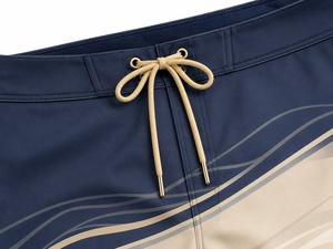 Pantalones Cortos de Boxeo Unisex de Secado Rápido, Color Azul Marino y Beige, Teñido Liso, Corte Regular para Adultos, Logotipo Frontal, Poliéster/Nailon 420g, Fusión sin Costuras - Product Image 4