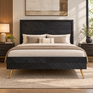 Base de Cama Moderna King Size de Madera con Patrón Chevron, Cabecero Alto y Pie de Cama Decorativo para Decoración de Dormitorio Contemporáneo - Product Image 2